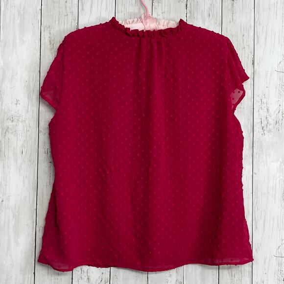 J.Crew Pink Flutter Sleeve Clip Swiss Dot Lined Flowy V Neck Button Shirt Blouse - Picture 3 of 10